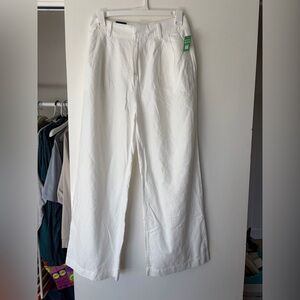 GAP Wide-Leg High Rise Linen Pleated Pants White Size 10